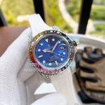 High Replica Rolex Submariner  Watch Blue Face Rubber strap Rainbow Bezel  40mm